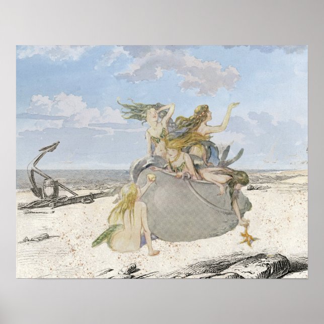 Póster Mermaid Vintage Beach Starfish Ocean Anchor (Frente)