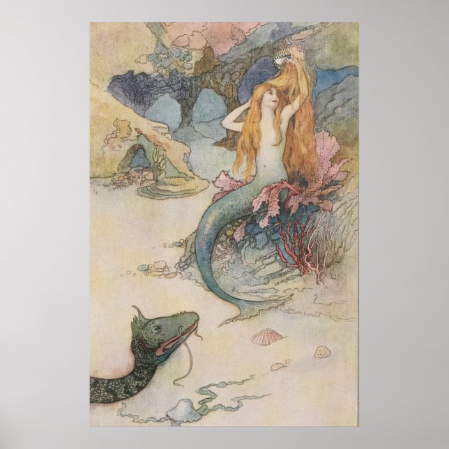 Póster Mermaid Warwick Goble (inglés, 1862-1943) (Frente)