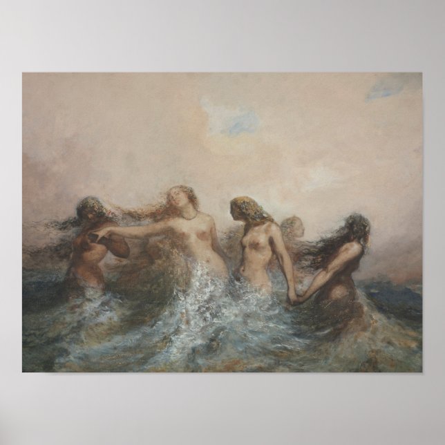 Póster Mermaids dancing in the sea vintage art (Frente)