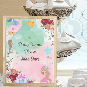 Póster Mermaids Under The Sea Party Favors Sign