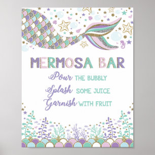 Póster Mermosa Bar Mermaid Mimosa Bar Rótulo Baby Shower