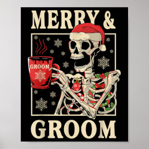 Póster Merry &amp; Bachelo Navidades de Groom Bride Skele