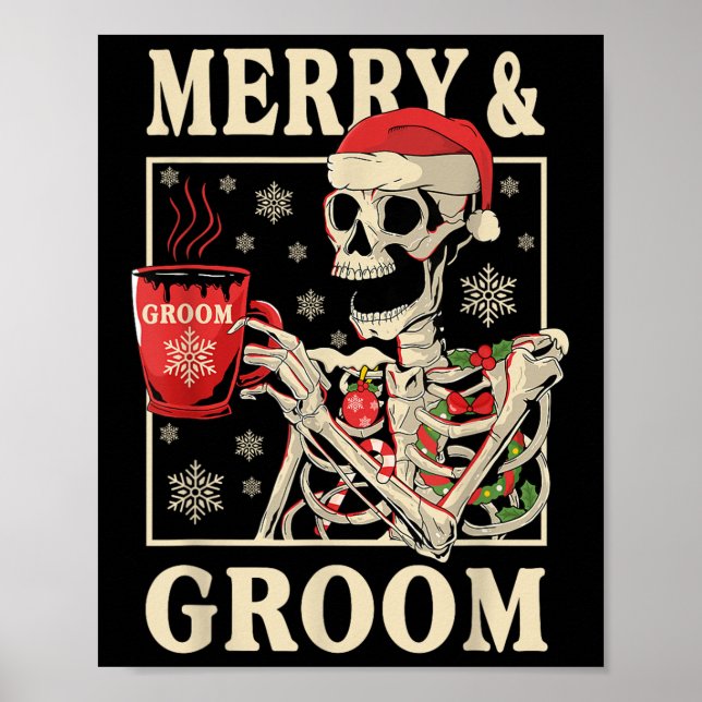 Póster Merry &amp; Bachelo Navidades de Groom Bride Skele (Frente)