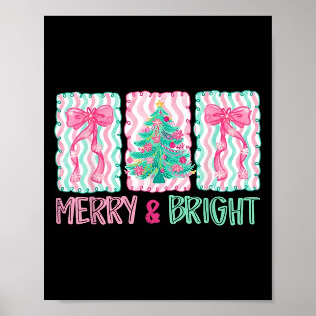 Póster Merry &amp; Bright Coquette Preppy Bow Xmas Tree W (Frente)
