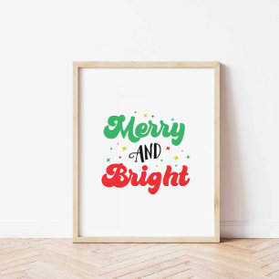 Póster Merry and Bright Christmas Art Print