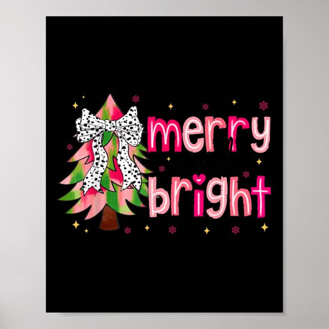 Póster Merry And Bright Christmas Tree Nk Coquette Bow Wo (Frente)