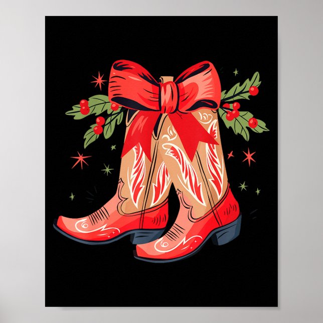 Póster Merry And Bright Cowgirl Boot Christmas Western Co (Frente)