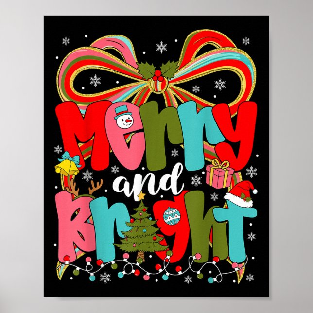 Póster Merry And Bright Preppy Coquette Bow Christmas Wom (Frente)