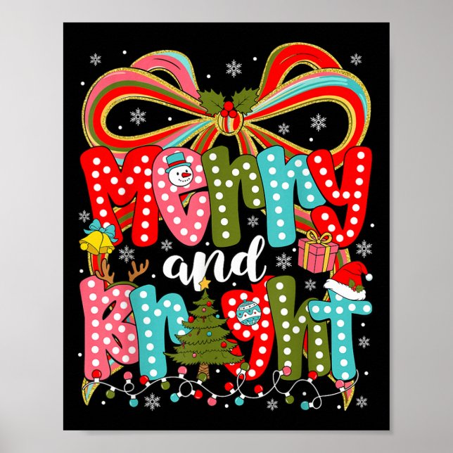Póster Merry And Bright Preppy Coquette Bow Christmas Wom (Frente)