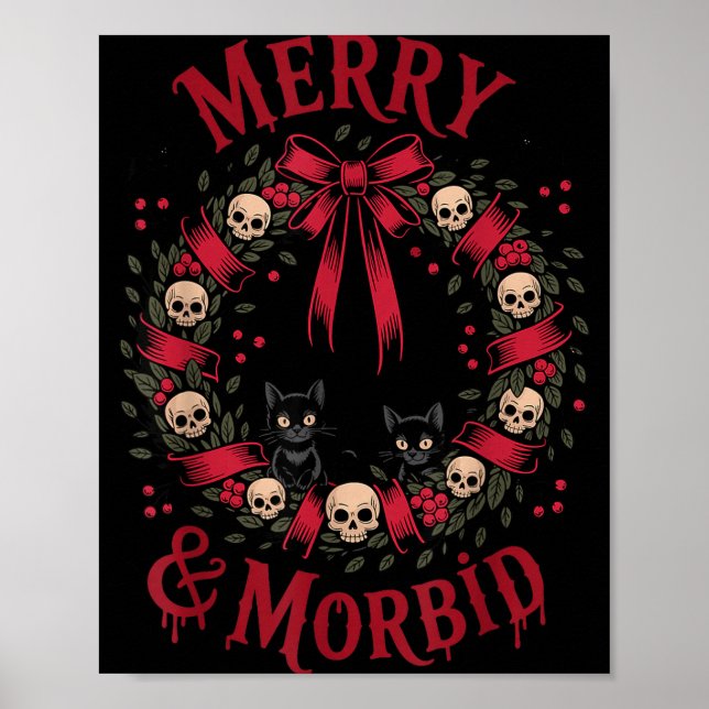 Póster Merry And Morbid Christmas Funny Cute Cats Goth Cr (Frente)