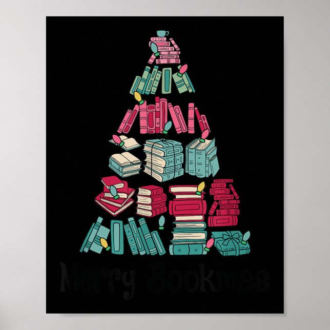 Póster Merry Bookmas Books Ne Tree Funny Reading Lover Ch (Frente)