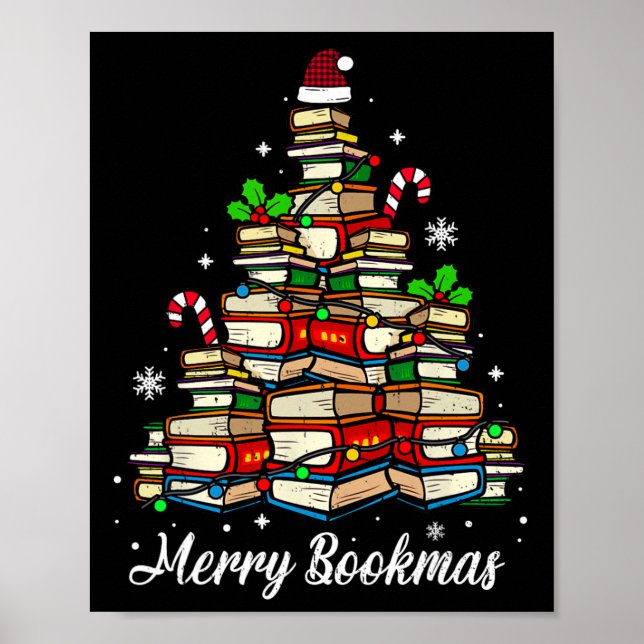 Póster Merry Bookmas Boys Christmas Tree Book Lover Sant (Frente)