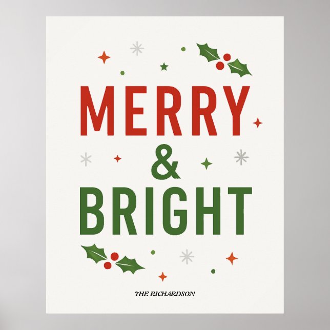Póster Merry & Bright | Minimalist Christmas Quote Script (Frente)