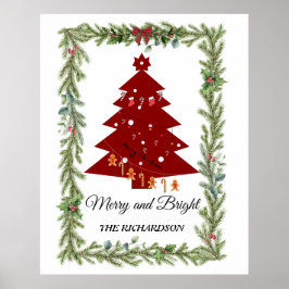 Póster Merry & Bright Modern Red Christmas Tree & Script