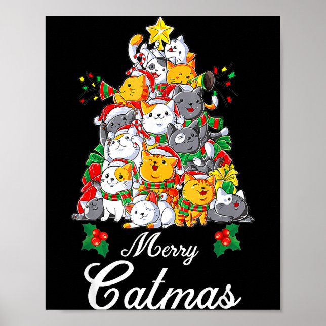 Póster Merry Catmas Cat Christmas Tree Cat Lover  (Frente)
