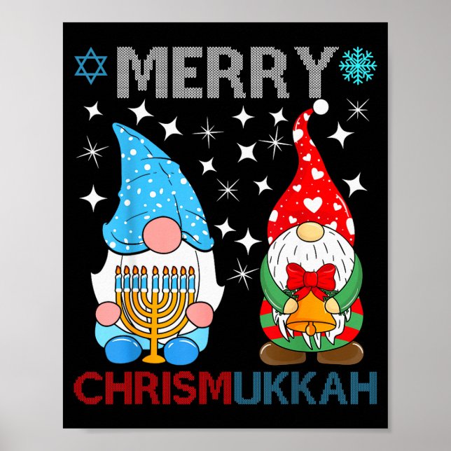 Póster Merry Chrismukkah Funny Gnomes Christmas And Hanuk (Frente)