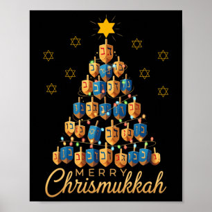 Póster Merry Chrismukkah Happy Chanukkah Dreidel Christma
