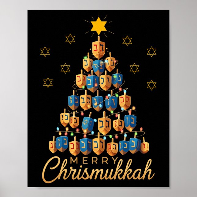 Póster Merry Chrismukkah Happy Chanukkah Dreidel Christma (Frente)