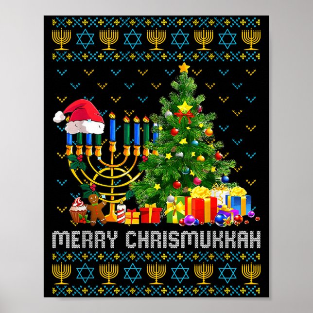 Póster Merry Chrismukkah Happy Hanukkah Ugly Sweater Fami (Frente)