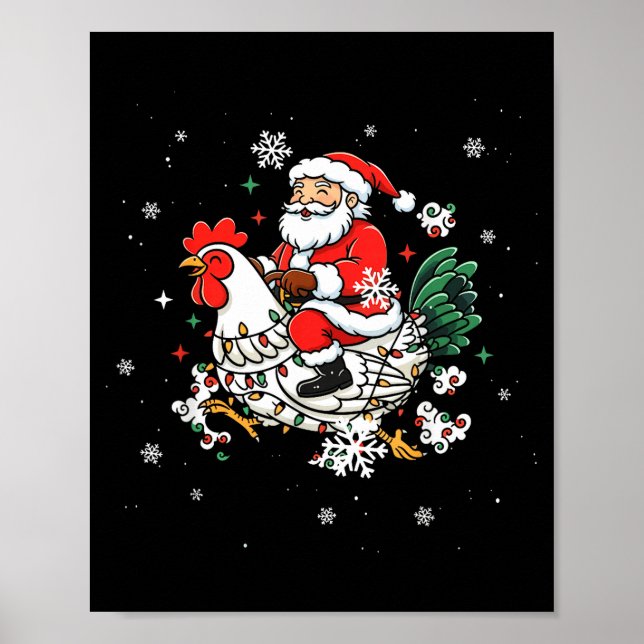 Póster Merry Christmas 2025 Funny Santa Riding Chicken Ch (Frente)