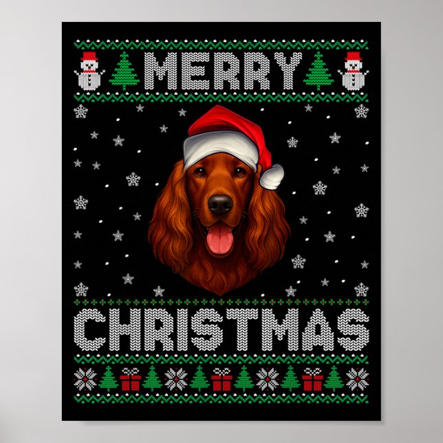 Póster Merry Christmas 2025 Irish Setter Santa Hat Ugly X (Frente)