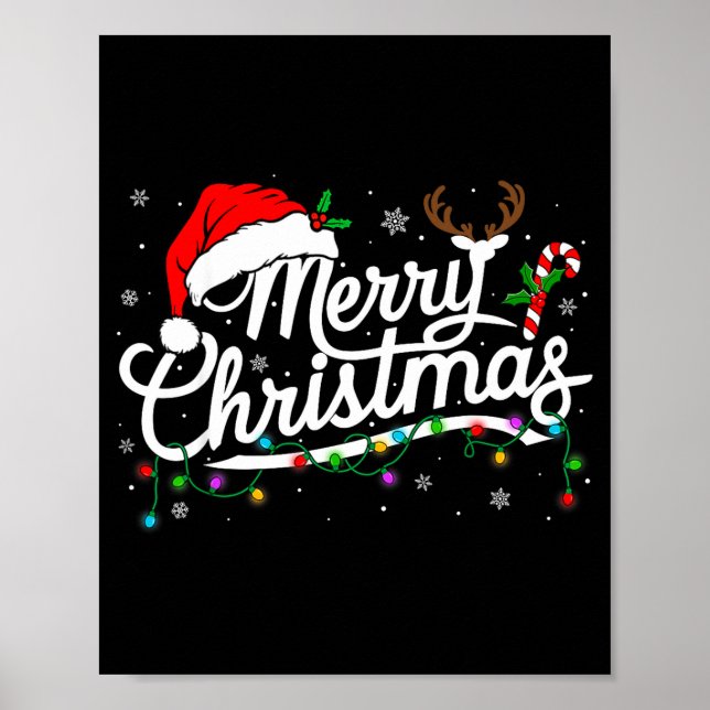 Póster Merry Christmas 2025 Santa Hat Reindeer Xmas Match (Frente)