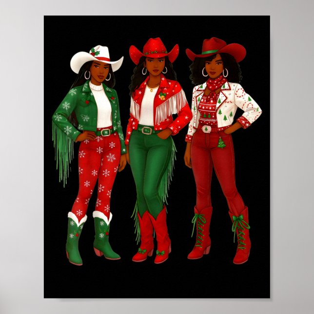 Póster Merry Christmas African American Afro Cowgirl West (Frente)