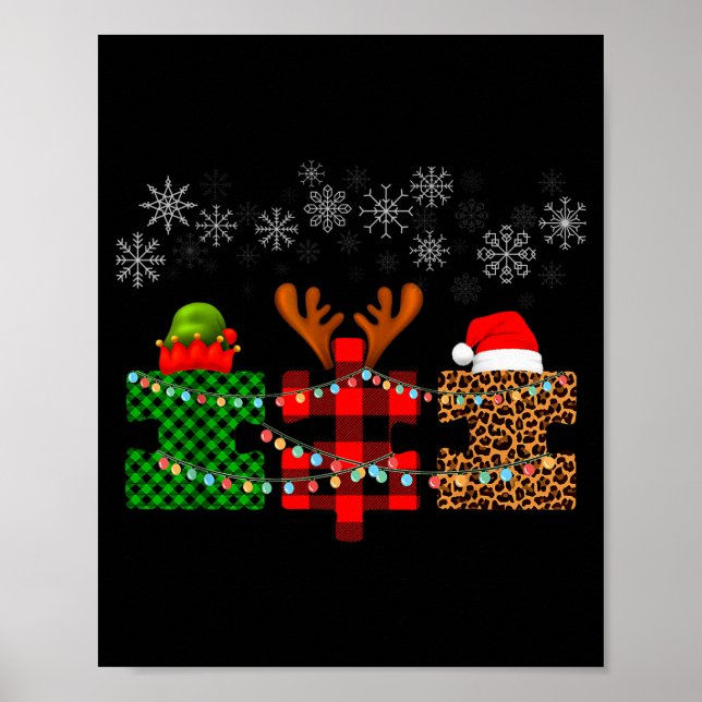Póster Merry Christmas And Snowflakes Autism Merry Christ (Frente)