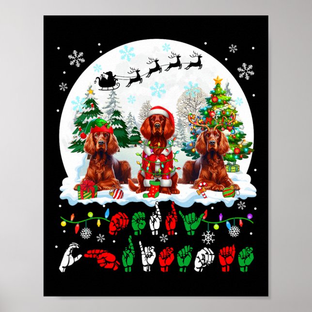 Póster Merry Christmas Asl Rótulo Language Three Santa Ir (Frente)