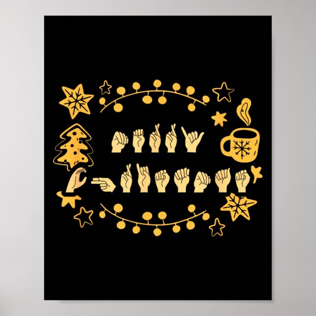 Póster Merry Christmas Asl Sign Language Deaf Sped Women  (Frente)