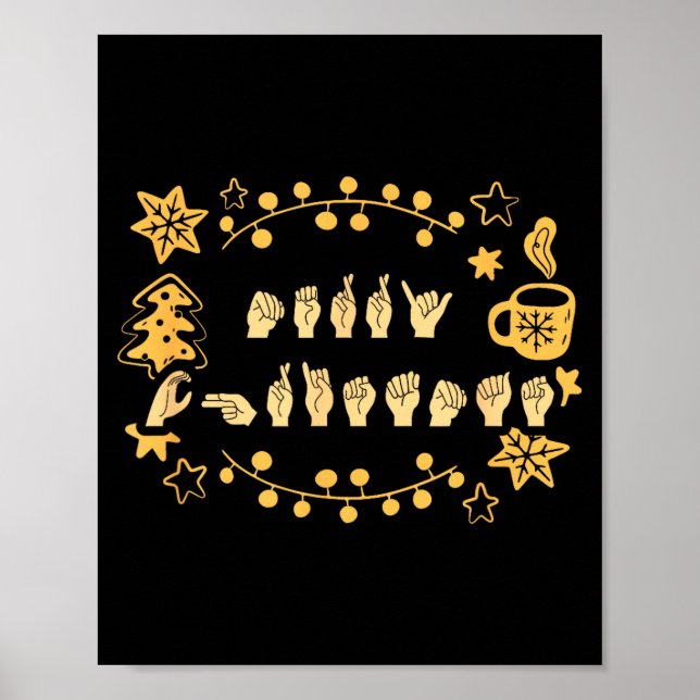Póster Merry Christmas Asl Sign Language Deaf Sped Women  (Frente)
