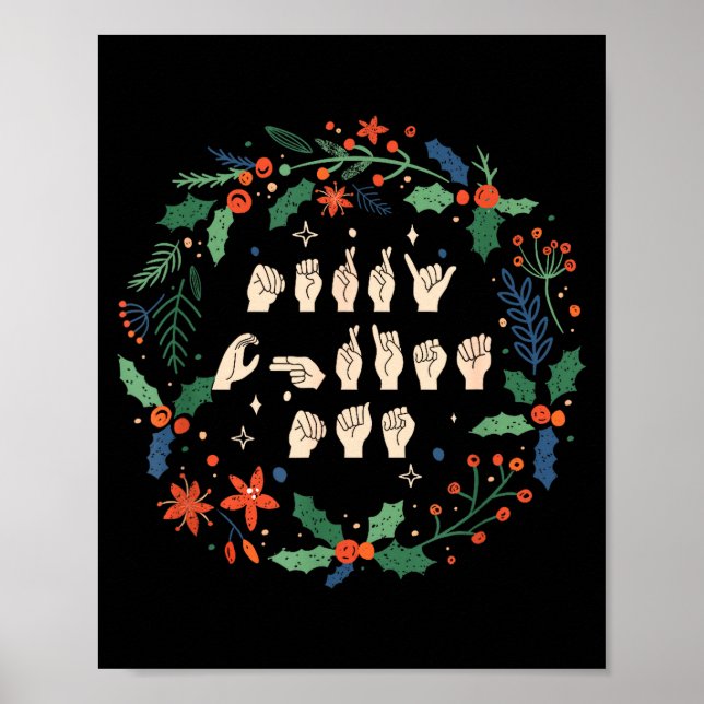 Póster Merry Christmas Asl Sign Language Deaf Sped Women  (Frente)