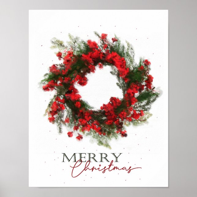 Póster Merry Christmas Berry Wreath (Frente)