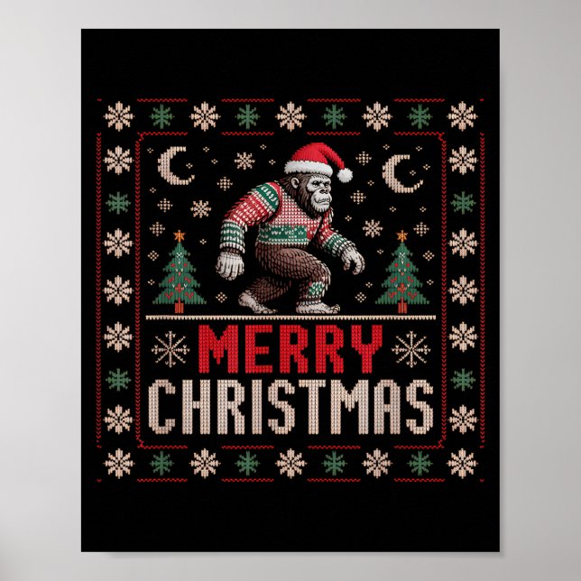 Póster Merry Christmas Bigfoot Funny Ugly Sweater Art  (Frente)