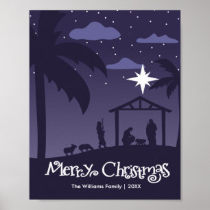 Póster merry christmas birth of the baby Jesus