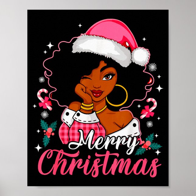 Póster Merry Christmas Black Afro African American Girl S (Frente)