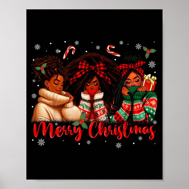 Póster Merry Christmas Black Queen Girl African Santa Mel (Frente)