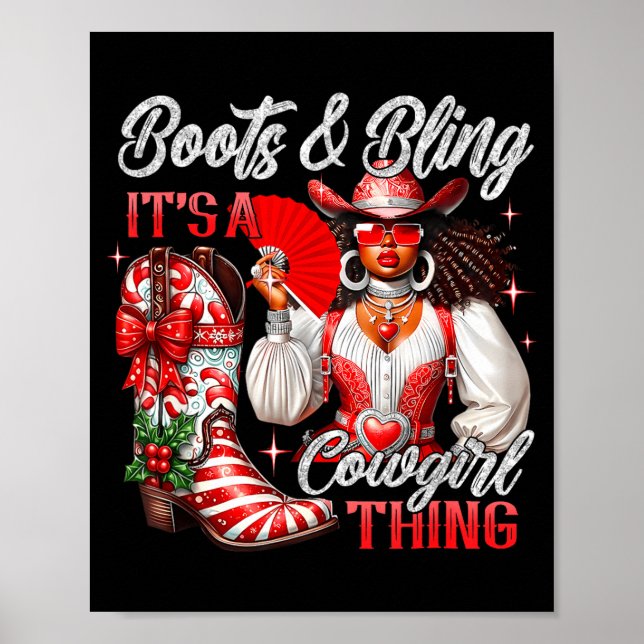 Póster Merry Christmas Boots &amp; Bling Its A Cowgirl Th (Frente)