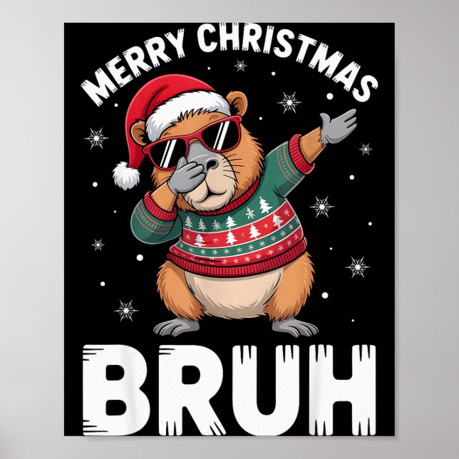 Póster Merry Christmas Bruh Capybara Dabbing Santa Hat Xm (Frente)
