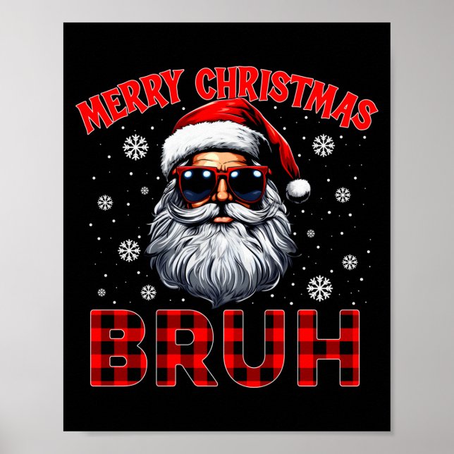 Póster Merry Christmas Bruh Red Plaid Funny Santa Claus M (Frente)