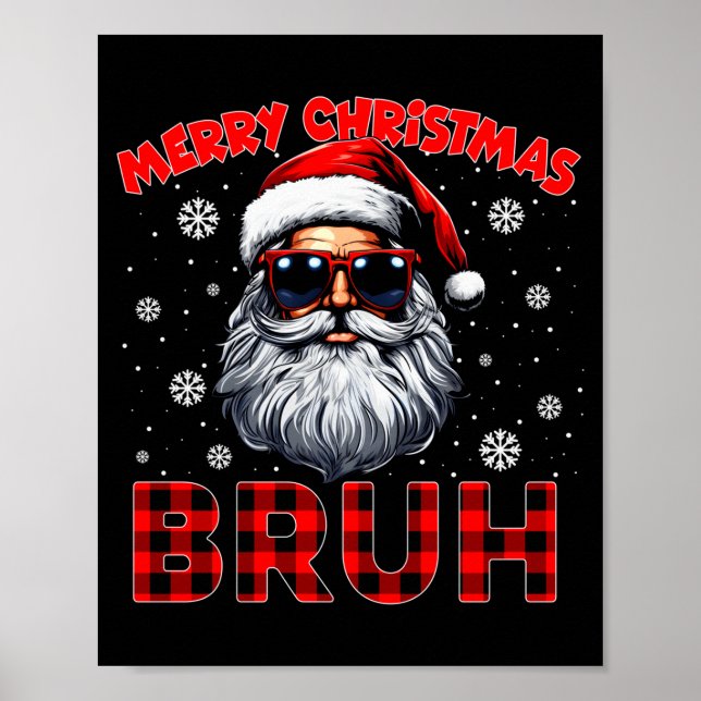 Póster Merry Christmas Bruh Red Plaid Funny Santa Claus M (Frente)