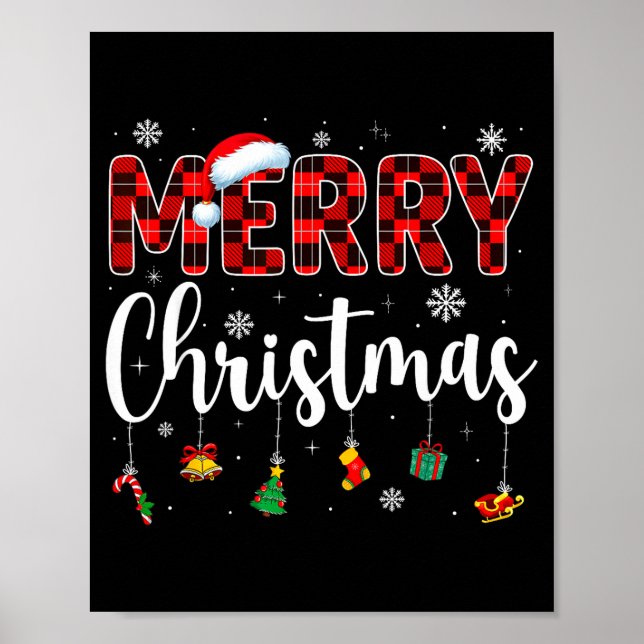 Póster Merry Christmas Buffalo Plaid Red Santa Family Xma (Frente)