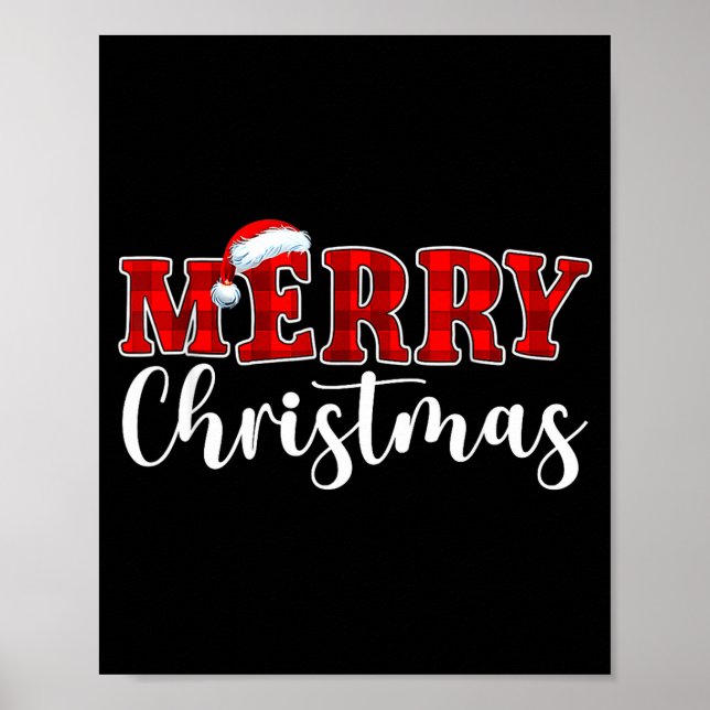 Póster Merry Christmas Buffalo Plaid Red Santa Hat Xmas P (Frente)