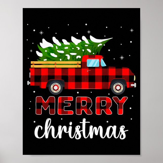 Póster Merry Christmas Buffalo Truck Tree Red Plaid For M (Frente)