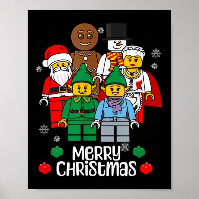 Póster Merry Christmas Building Bricks Santa Elf Snowman  (Frente)