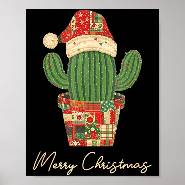 Póster Merry Christmas Cactus Patchwork Quilt  (Frente)