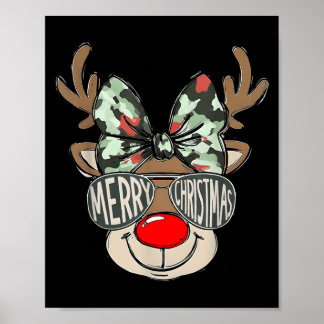 Póster Merry Christmas Camo Reindeer Bow Girl Women Kid H