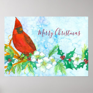 Póster Merry Christmas Cardinal Bird