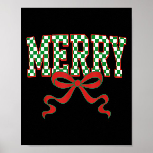 Póster Merry Christmas Checkered Preppy Coquette Bow Xmas (Frente)