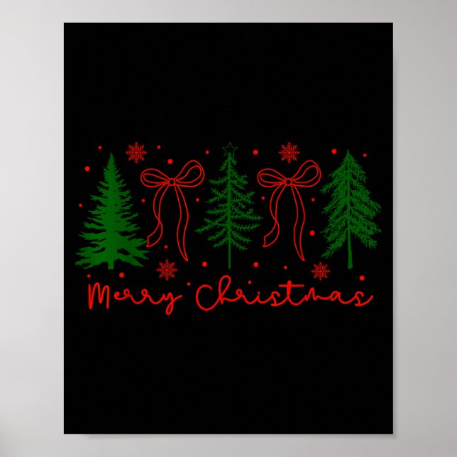 Póster Merry Christmas Coquette Bow And Tree Retro Xmas H (Frente)